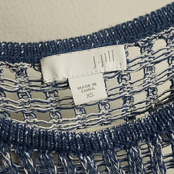 J. Jill Open-Knit Sweater Top Heathered Blue Linen Cotton Sustainable Hippy Boho - Picture 6 of 11